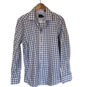 Parc 81 Button Up Shirt Mens Size Large Blue‎ White Window Payne Embroidery Cuff